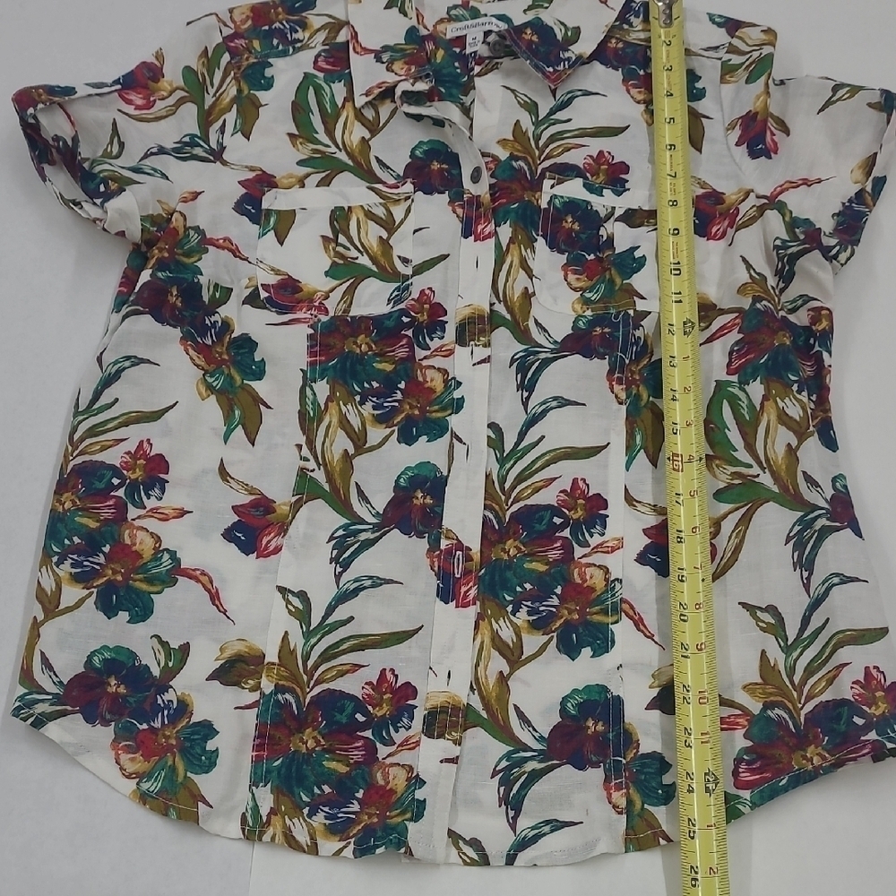 Croft & Barrow Floral Tropical Short Sleeve Button-Up Linen Shirt Size M - Picture 3 of 7